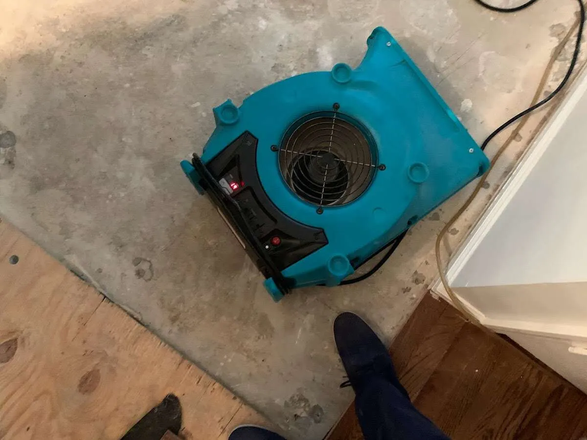 Air mover drying subfloor during Leak Detection & Repair in Kahaluu-Keauhou